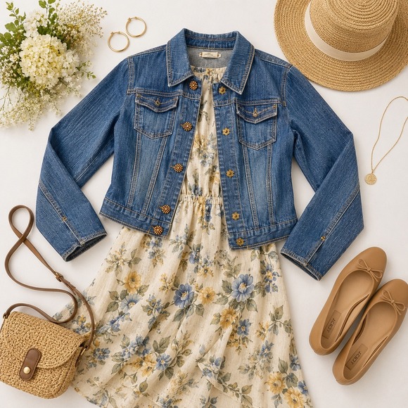 Nancy Bolen Jackets & Blazers - Nancy Bolen Denim Jacket Amber Bling Buttons Stretchy Cotton Blue Boho Western S